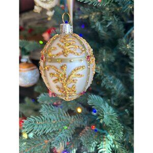 Mouth-Blown & Hand-Painted Polish Impuls Christmas Ornament With Gold & Red Glit